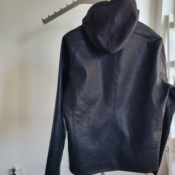 New Blank-NYC Men's Leather Moto Full Zip Jacket w/Hood – Size Large - Picture 3 of 14
